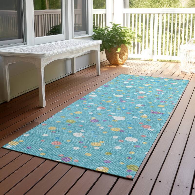 Machine Washable Indoor/ Outdoor Contemporary Sheinelle Chantille Rug - Teal - 2'3" x 7'6"