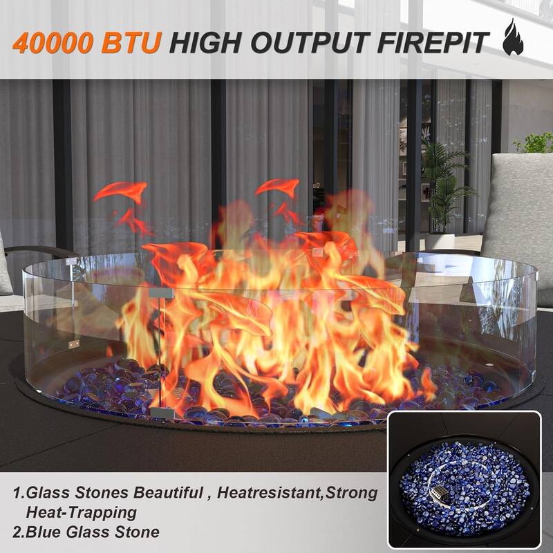 Metal 7 Piece Outdoor Dining Set with Round Fire Pit - 6Chairs + RoundFirepit