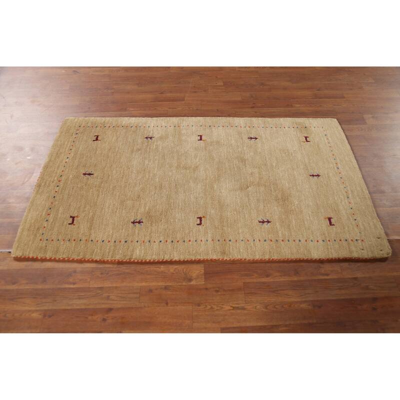 Gabbeh Indian Accent Rug Hand-Knotted Oriental Beige Wool Carpet - 2'11"x 5'3"