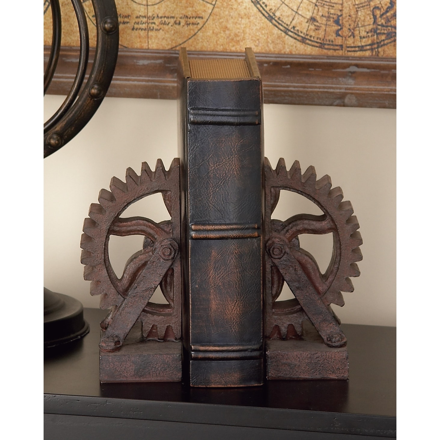 Industrial Gear Bookends Metal Look Rustic Antique SteamPunk Chic Decor Set of 2 