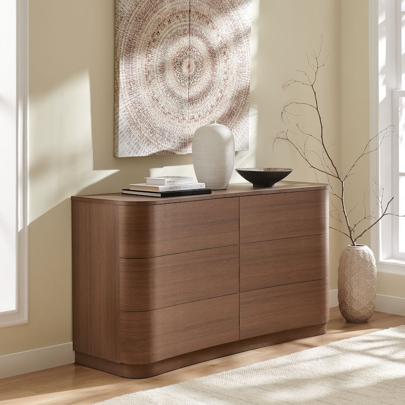 Mirae 6-Drawer Curved Dresser - Brushed Brown Oak