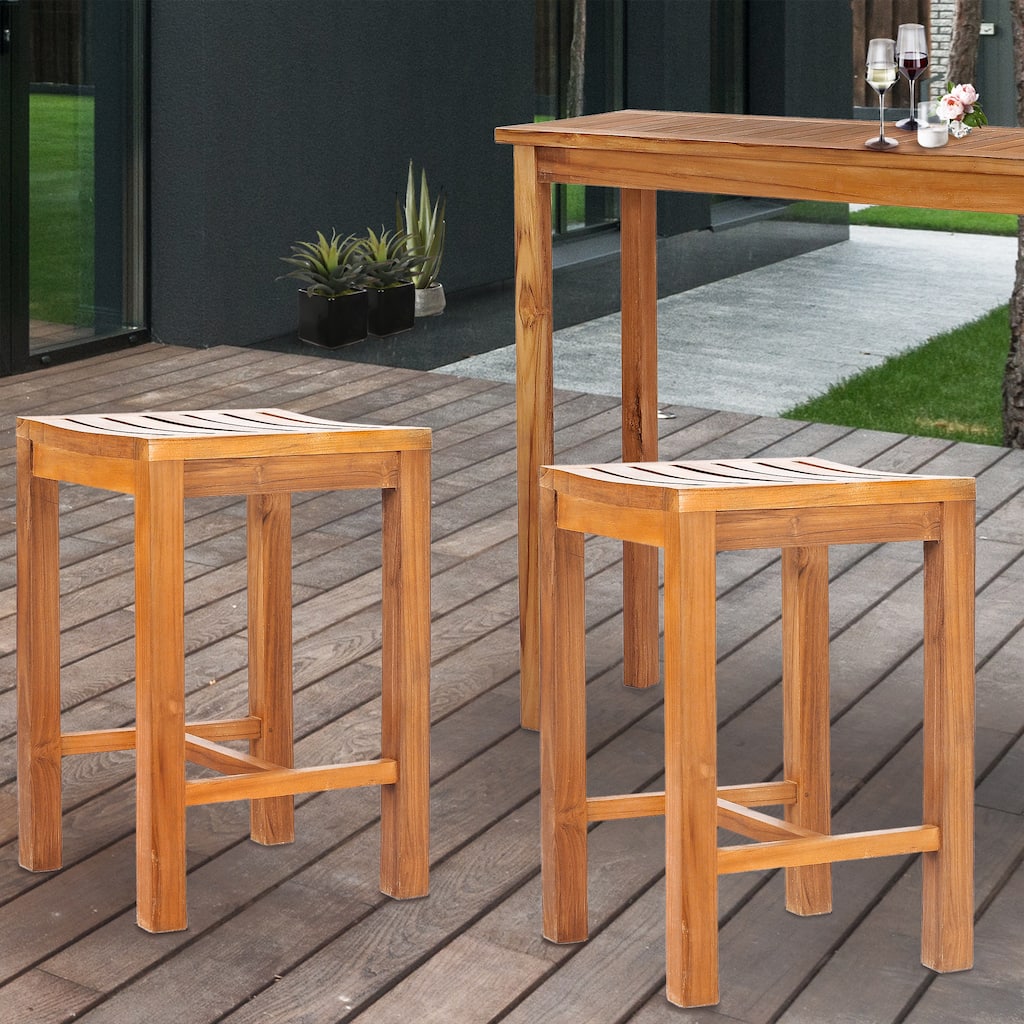 Chic Teak Santa Monica Teak Wood Indoor/ Outdoor Counter Stool, 24 inch