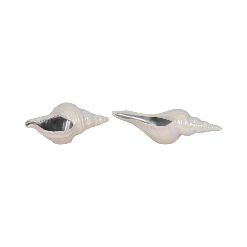 Ceramic Long Iridescent Seashell Figurine - Ivory