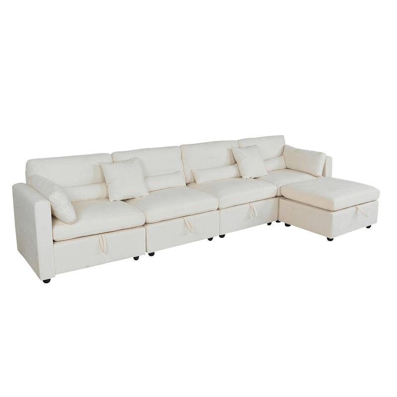 Chenille Modular Sectional Sofa with Right-Arm Chaise & Dual Middle Seats