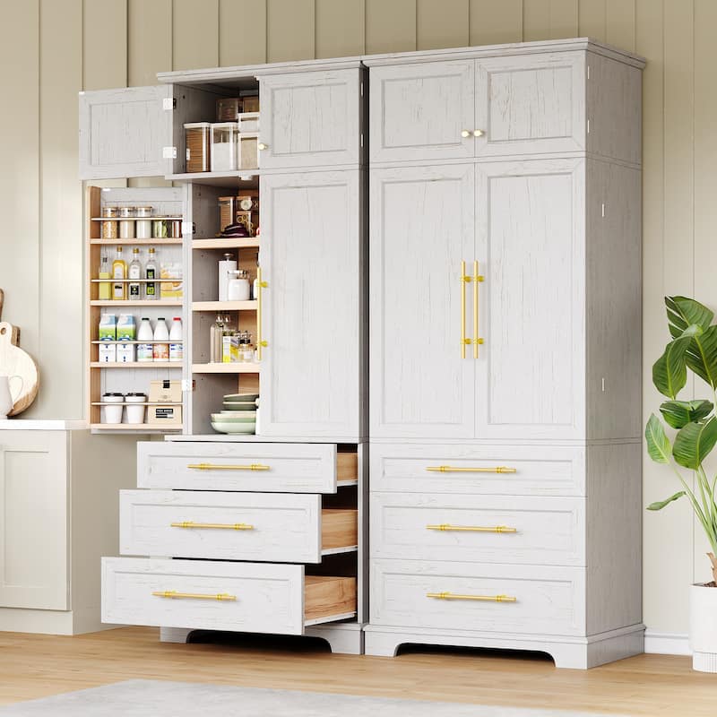Farmhouse Kitchen Pantry Cabinet with 8 Door Shelves