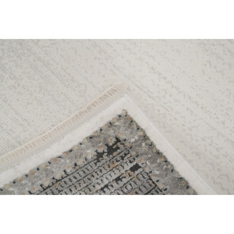 Machine Made Oriental Polyester Carpet Geometric Beige & Ivories Distressed Area Rug - 7' 5'' X 5' 2''
