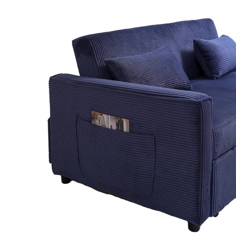 Convertible Sofa Bed 3-in-1 Sleeper Sofa Pull-Out Bed with Adjustable Backrest and Pillows, Corduroy Loveseat for Living Room