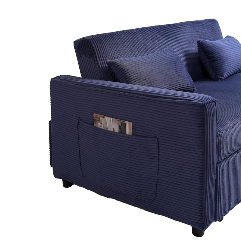 Velvet Sleeper Sofa with Adjustable Backrest, Pull-Out Loveseat Sofa Bed Couch with Storage & Lumbar Pillows