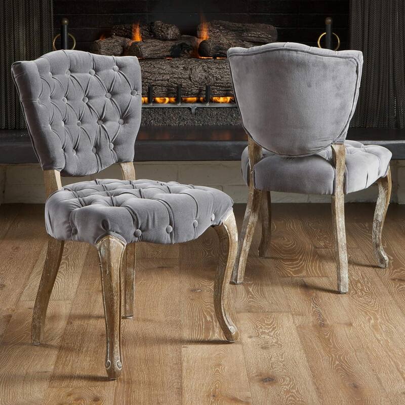 Roomfitters Tufted Dining Chair Set of 2, Comfortable Padded Seating - Grey