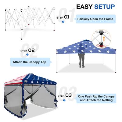 EAGLE PEAK 10x10 Outdoor Easy Pop up Canopy with Netting, Instant Screen Party Tent with Mesh Side Walls
