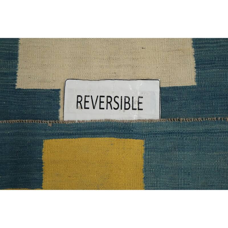 Hand Woven Oriental 100% Wool Carpet Southwestern Modern Navy Blue & Blues Kilim Area Rug - 11' 10'' X 8' 11''