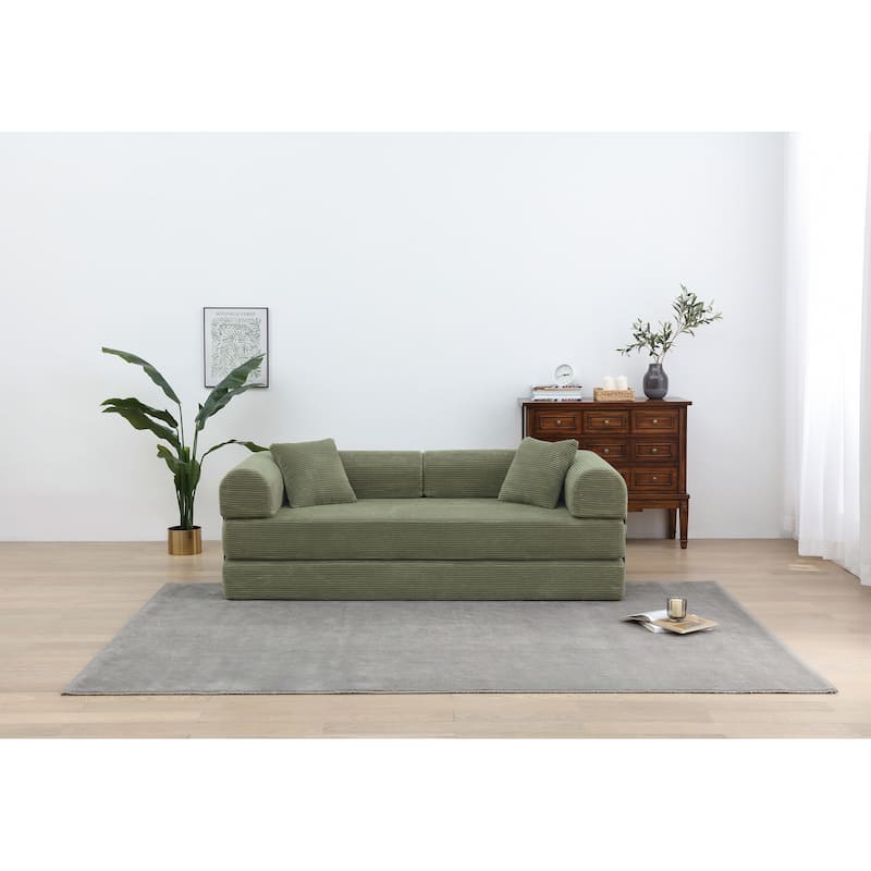 Convertible Sleeper Sofa, Floor Sofa with Cylindrical Pillow, Folding Mattress Couch Sofa Bed with Fixed-Shape Frame