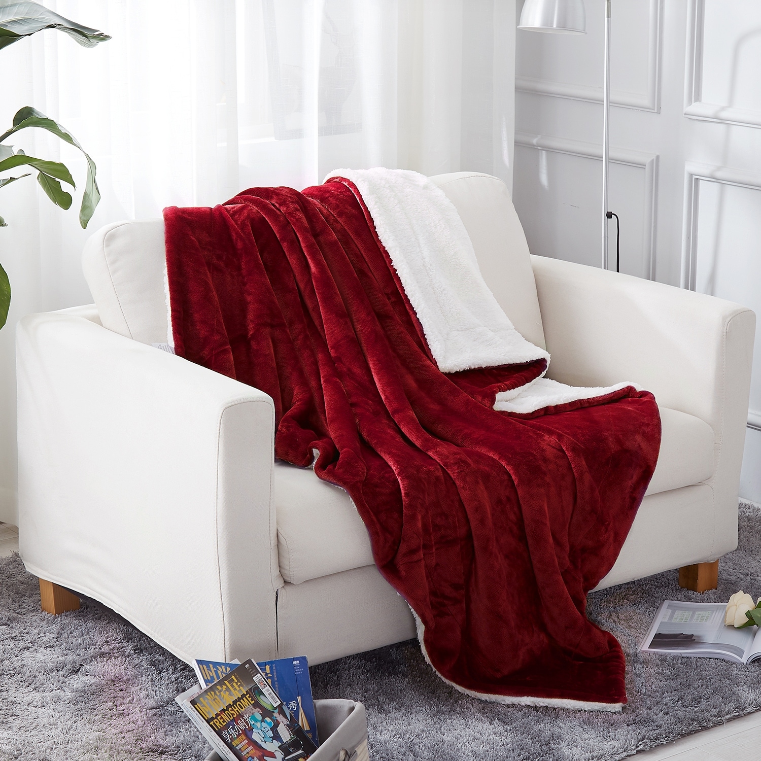 Sherpa Fleece Throw Blanket Reversible Plush Bed Blanket