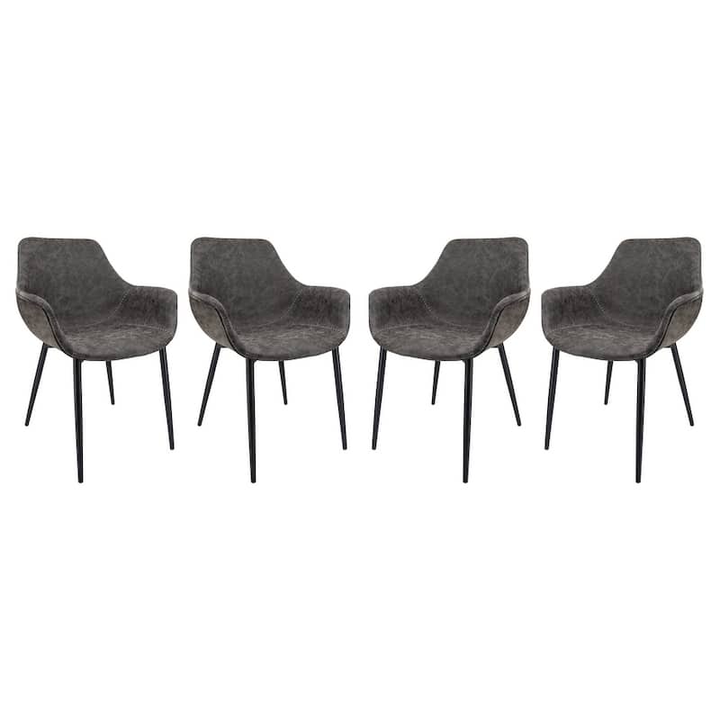 Markley Leather Dining Chair with Iron Legs Set of 4 Modern Accent Armchair - Grey