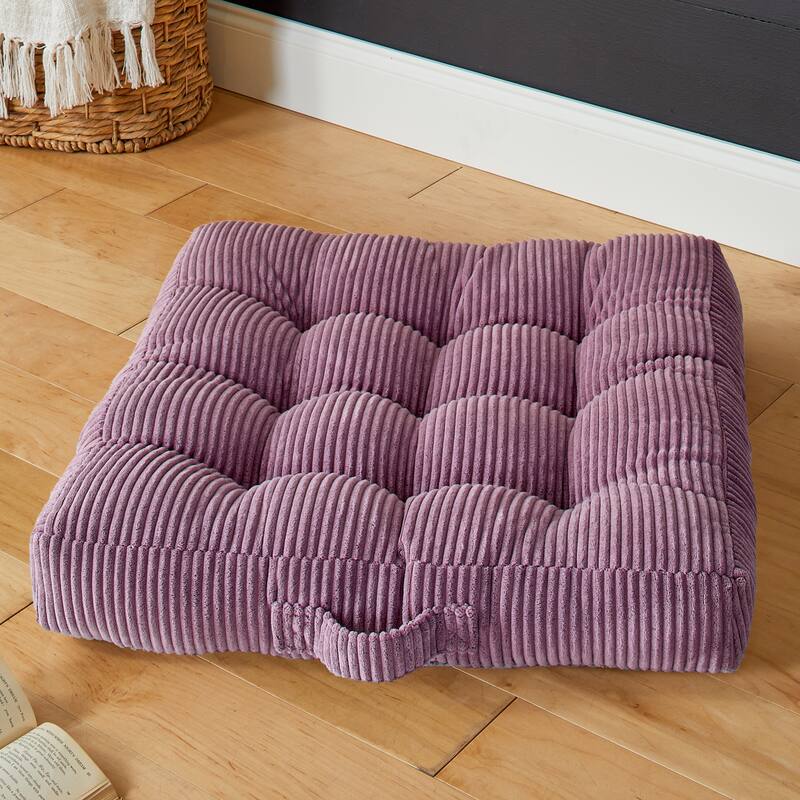 Sorra Home Indoor Soft Corduroy Tufted Square Floor Pillow with Handle - 24 in x 24 in x 5 in - Barrett Purple