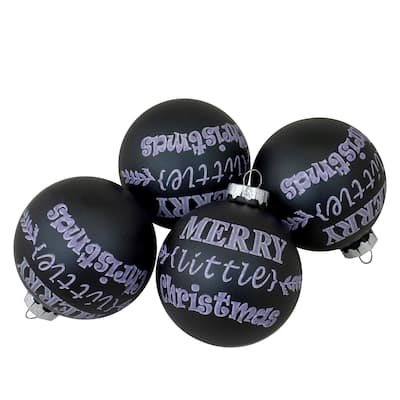 4ct Matte Black Merry Little Christmas Glass Ornaments 2.5-Inch (65mm)