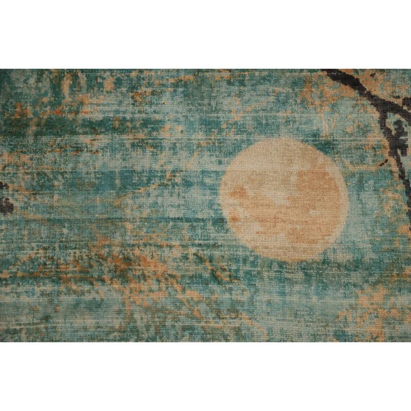 Hand Knotted Oriental Viscose Silk Carpet Modern Pictorial Oranges & Rust Abstract Area Rug - 7' 11'' X 4' 10''