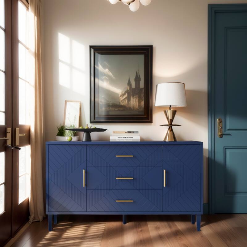 2-Door 3-Drawer Cabinet with Carved Effect