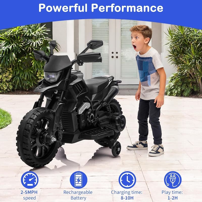 6v Motorcycle for Kids, Ride on Motorcycle with Traning Wheels for Best Kids Gift, Black