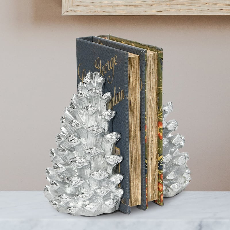 Pinecone Shaped Resin Bookends (Set of 2 Pieces) - Silver