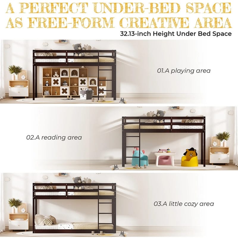 Solid Wood Toddler Platforms Loft Bed Twin Size With Stairs