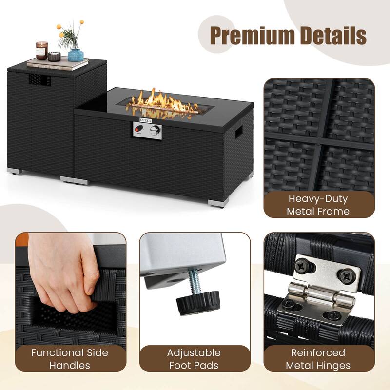 Costway 2 PCS Outdoor Rattan Fire Table Set with Tank Cover Tempered - See Details
