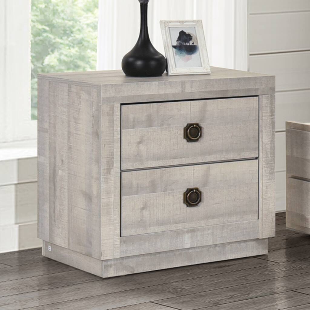 Farmhouse Style 2 Drawers Nightstand Easy Pull Handle for Closet,Living Room,Bedside Table with Wood Top