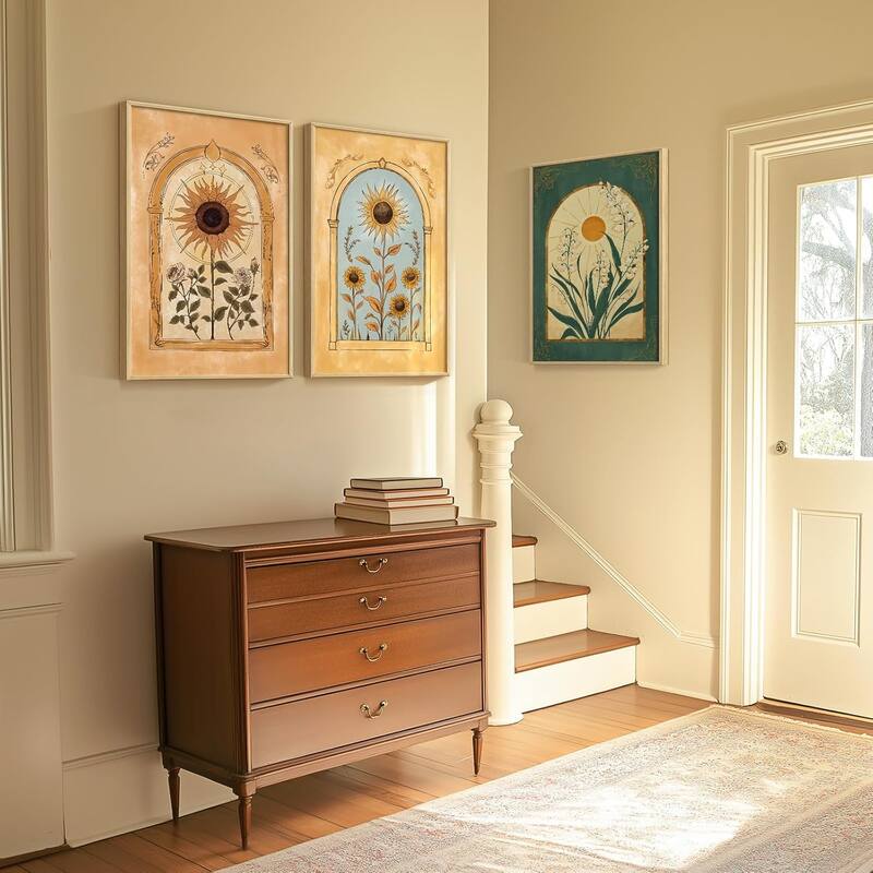 Large Yellow Emerald Green Floral Canvas Artwork