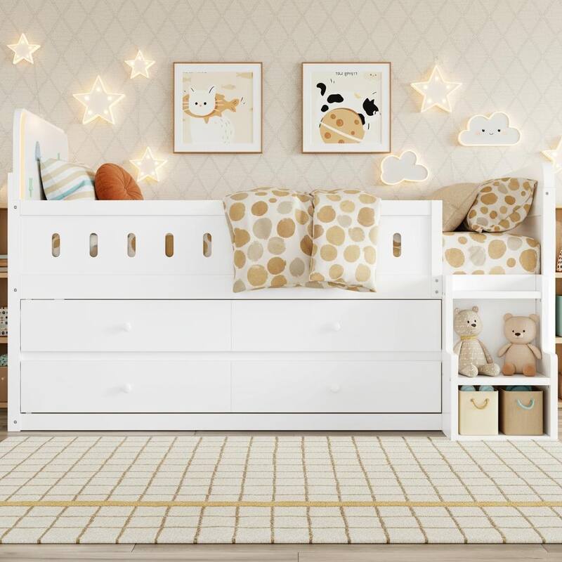Storage Bed with LED Headboard and Four Drawers by Harper&Bright Designs