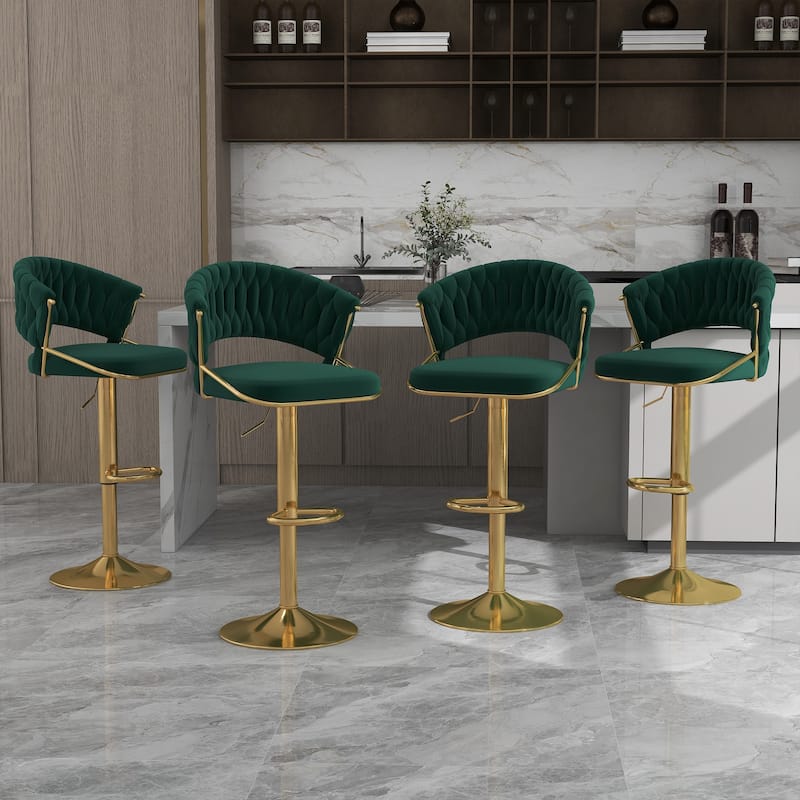 Set of 4 Modern Velvet Adjustable Bar Stools with Backs - Set of 4 - Dark Green