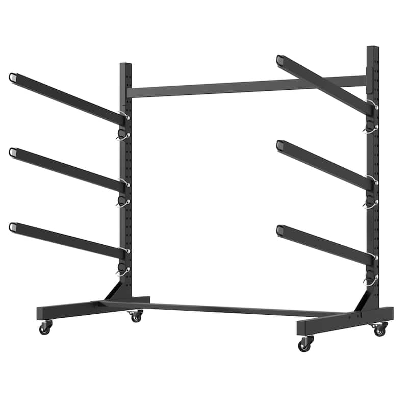 41"H Freestanding Kayak Storage Rack - Holds 3 Kayaks, Heavy-Duty Adjustable Stand with Lockable Wheels for Kayak, Canoe