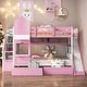 preview thumbnail 17 of 64, Full Over Full Bunk Bed With 2 Drawers,3 Shelves and Slide,Sturdy Frame Pink