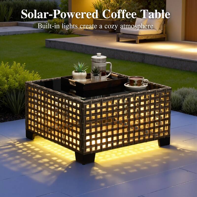OVIOS 10 Pieces T shaped Seat Wide Armrest Swivel Chair Set With Solar-Powered Table&Fire Pit
