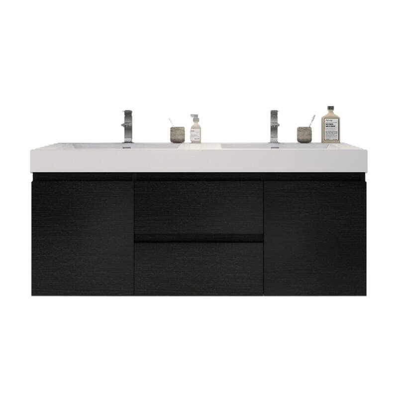 Baillie 60'' Wall-Mounted Vanity with Double Reinforced Acrylic Sink - 60''Width - Rich Black