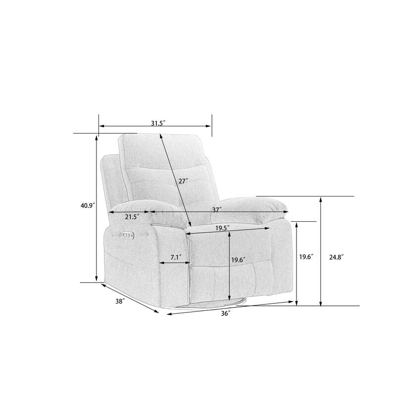 Modern Power Recliner with Bluetooth Speaker, LED Light, USB Charging Ports, Retractable Footrest and Storage Pockets
