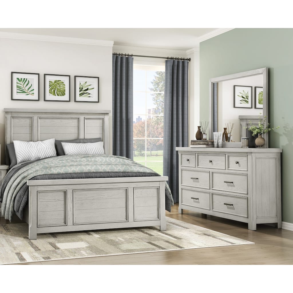 Classic Bedroom Furniture 3pc Set Bed Dresser Mirror Light Gray Finish