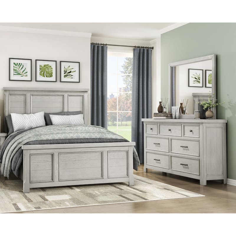 Classic Bedroom Furniture 3pc Set Bed Dresser Mirror Light Gray Finish