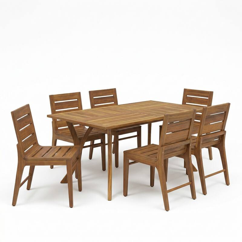 Christopher Knight Home - Echo Outdoor 7-Piece Dining Set with 59" Wooden Table and 6 Dining Chairs