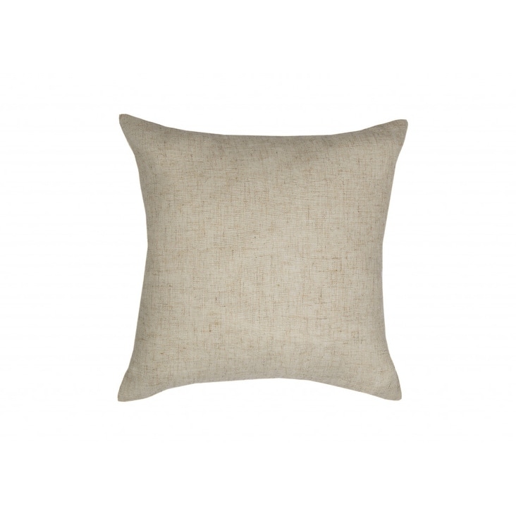 14" X 14" Beige and Red Christmas Wreath Linen Blend Zippered Pillow With Embroidery