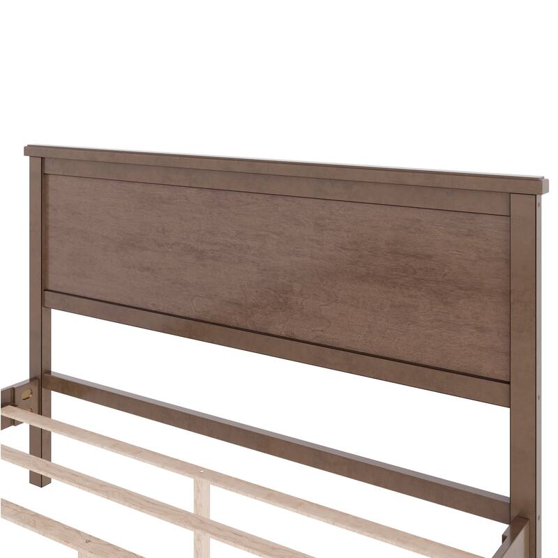 Wood Platform Bed with Headboard and Wood Slat Support