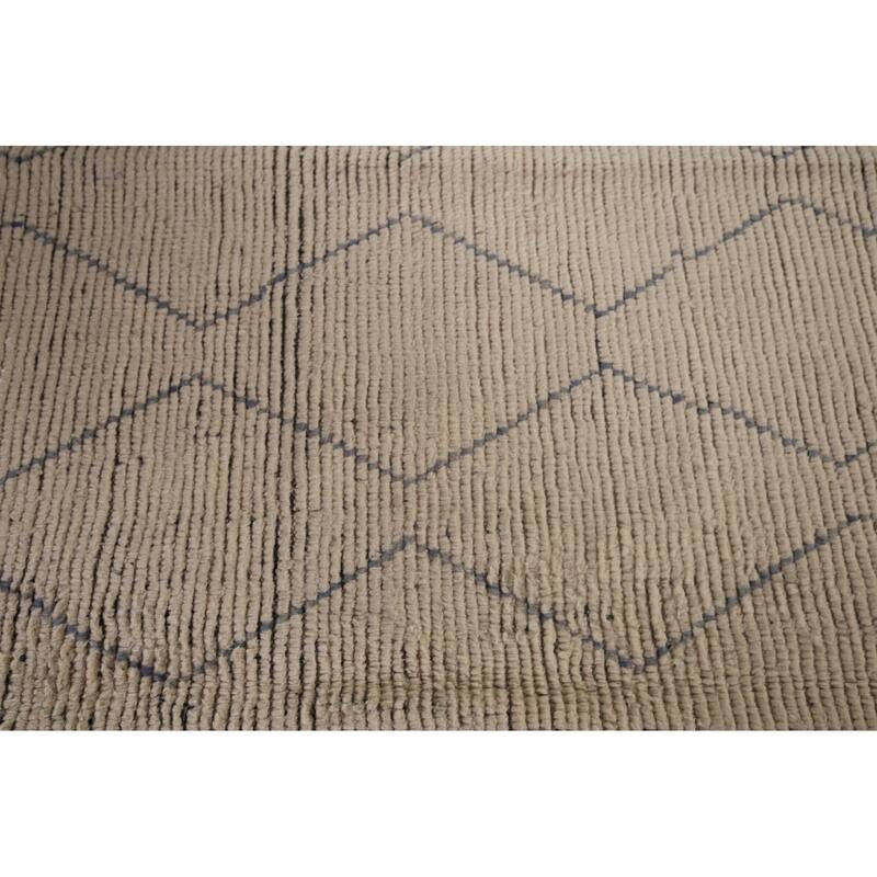 All-Over Ivory Moroccan Oriental Area Rug Handmade Wool Carpet - 8'8"x 12'11"