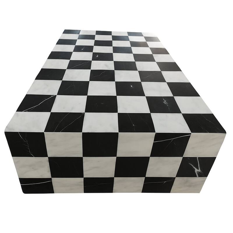 Genuine Marble Block Coffee Table - Black / Carrara Checkered Marble