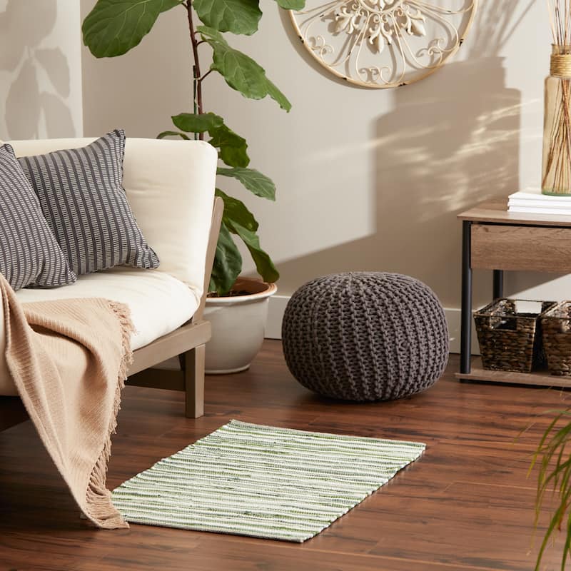Stonewash Blue Slim Stripe Cotton Chindi Rug 2Ft 3Inx6Ft