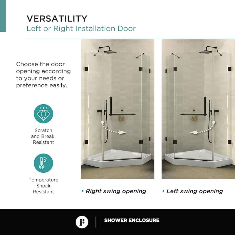 Neo Angle, Acrylic Shower Base with Compatible Glass Frameless Shower Enclosure