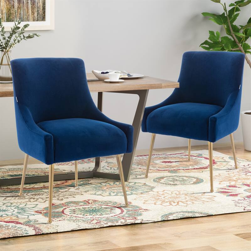 Clihome Stainless Steel Frame Dining Velvet Side Chairs(Set of 2) - Navy