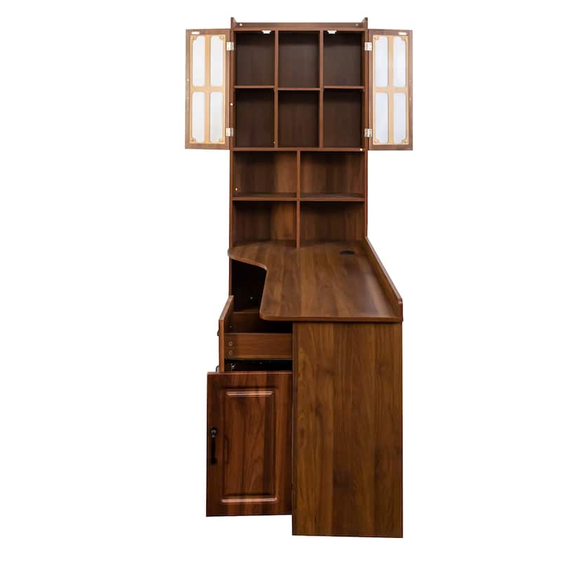 L-Shaped Corner Computer Desk,Study Modern Style Table With Drawers,Bookshelf & Hutch,2-In-1 L-Shaped Design