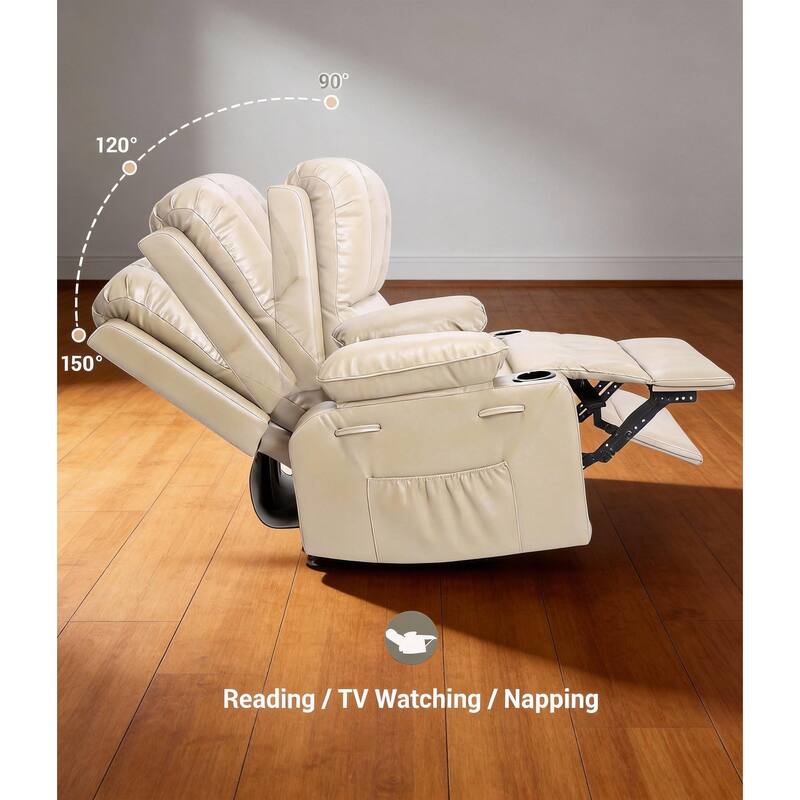 Oversized Manual Recliner Chair, with Cup Holders and Side Pockets