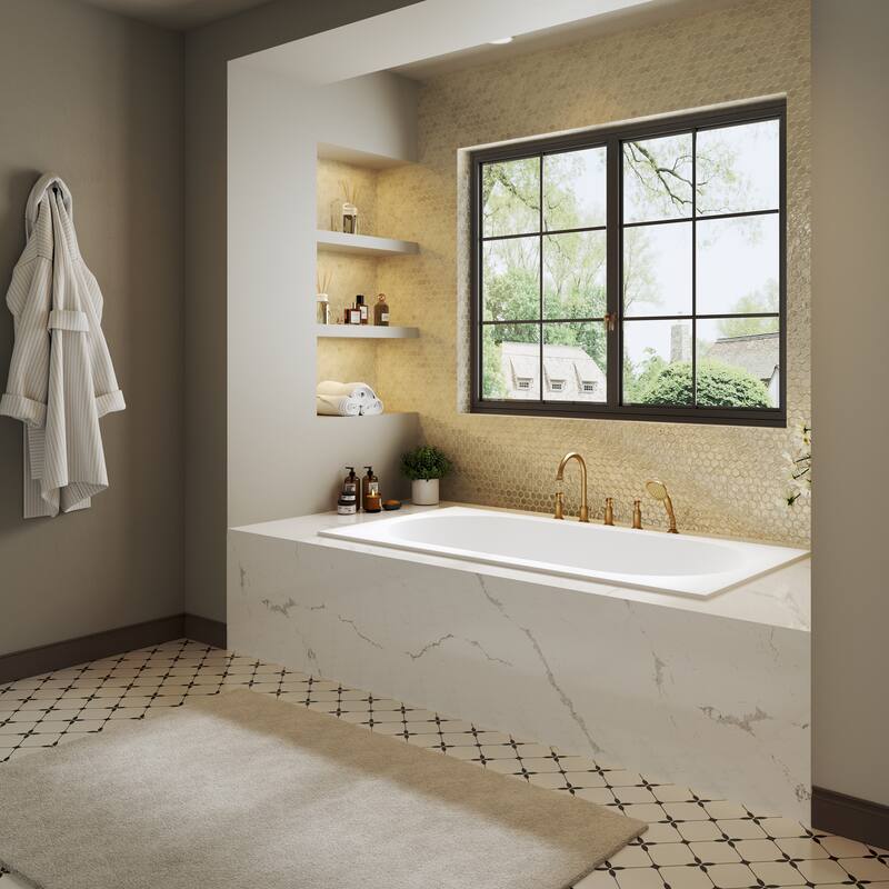 60 in. x 32 in. Acrylic Drop-In Deep Soaking Bathtub with Left Drain in Matte White, Includes Chrome Cover & Metal Drain