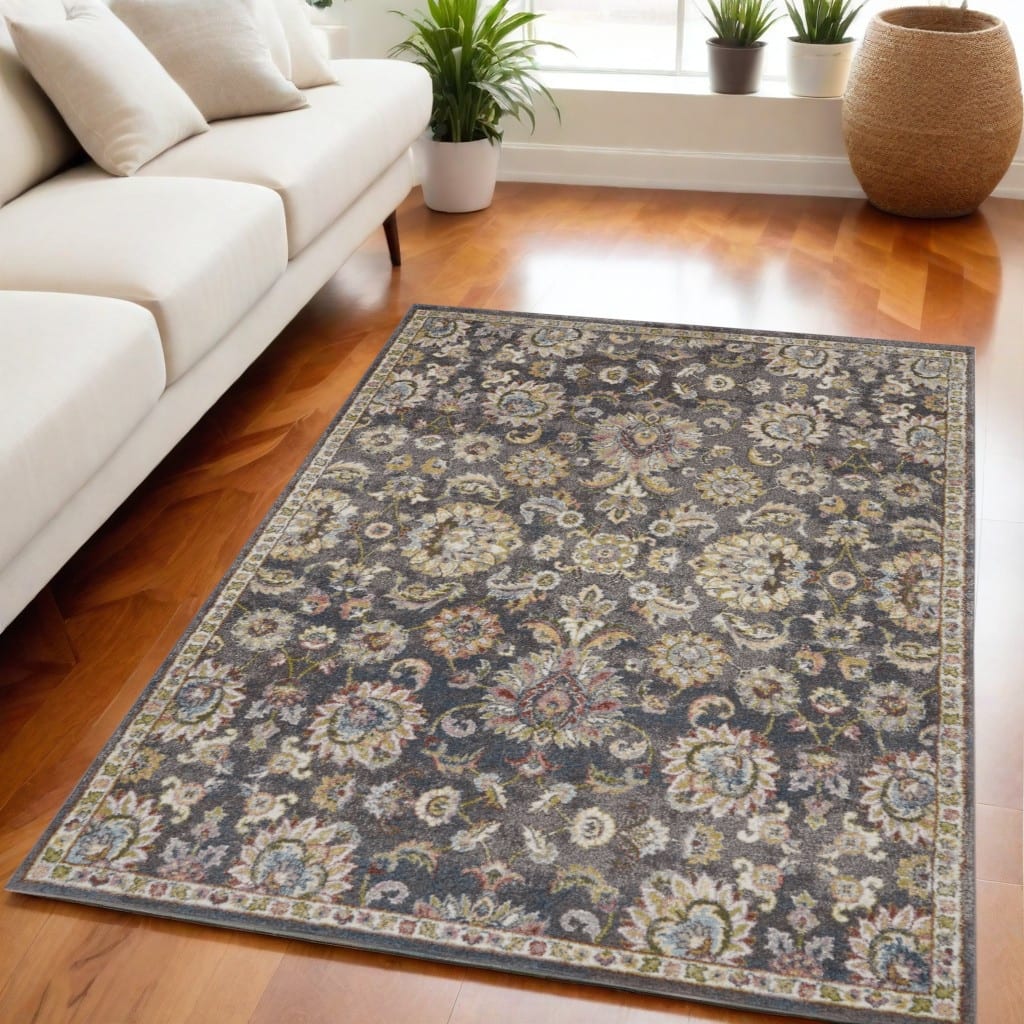 Cili Power Loomed Distressed Floral Stain Resistant Area Rug By HomeRoots - 87' X '63' X '0.5
