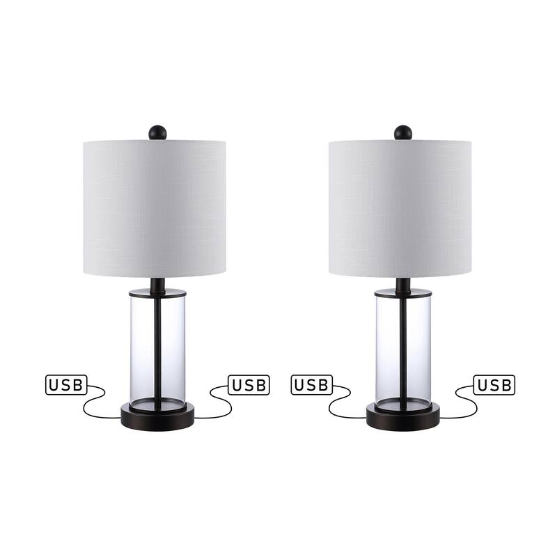 Cabell 21" Glass Modern Contemporary USB Charging LED Table Lamp, Oil Rubbed Bronze (Set of 2) by JONATHAN Y